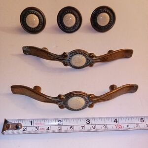 Vintage Farmhouse Drawer Brass Ceramic Pulls Knobs Patina 5 In Sundial Kitchen